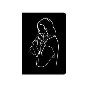 Christian Line Art design of Jesus holding a baby in His nail pierced hands, Child of God Design, A5 Christian Journal by 4319.CO