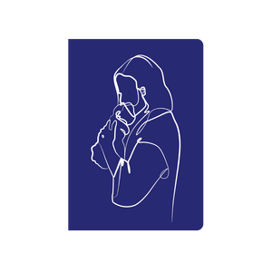Royal Blue Christian Line Art design of Jesus holding a baby in His nail pierced hands, Child of God Design, A5 Christian Journal by 4319.CO