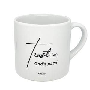 Small Christian Gift Ideas for Children birthdays: Trust in God’s Pace Christian Mug, 6oz White Ceramic | Christian Gift Shop