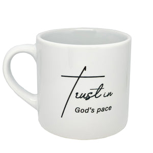 Small Christian Gift Ideas for Children birthdays: Trust in God’s Pace Christian Mug, 6oz White Ceramic.