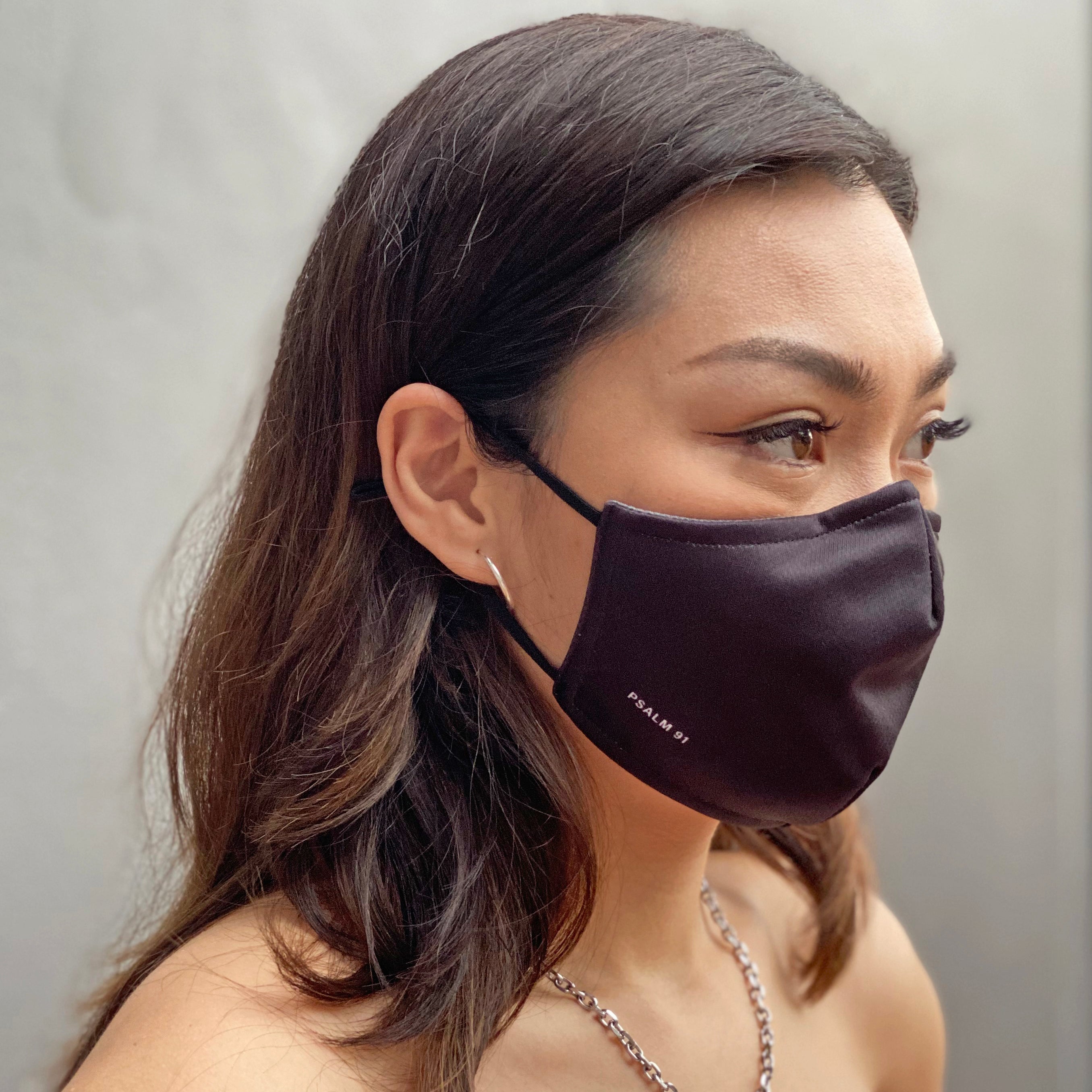 Christian Woman in Black Psalm 91 Face Mask: Christian Bible Verse Face Mask, Shop for Christian Gift Singapore