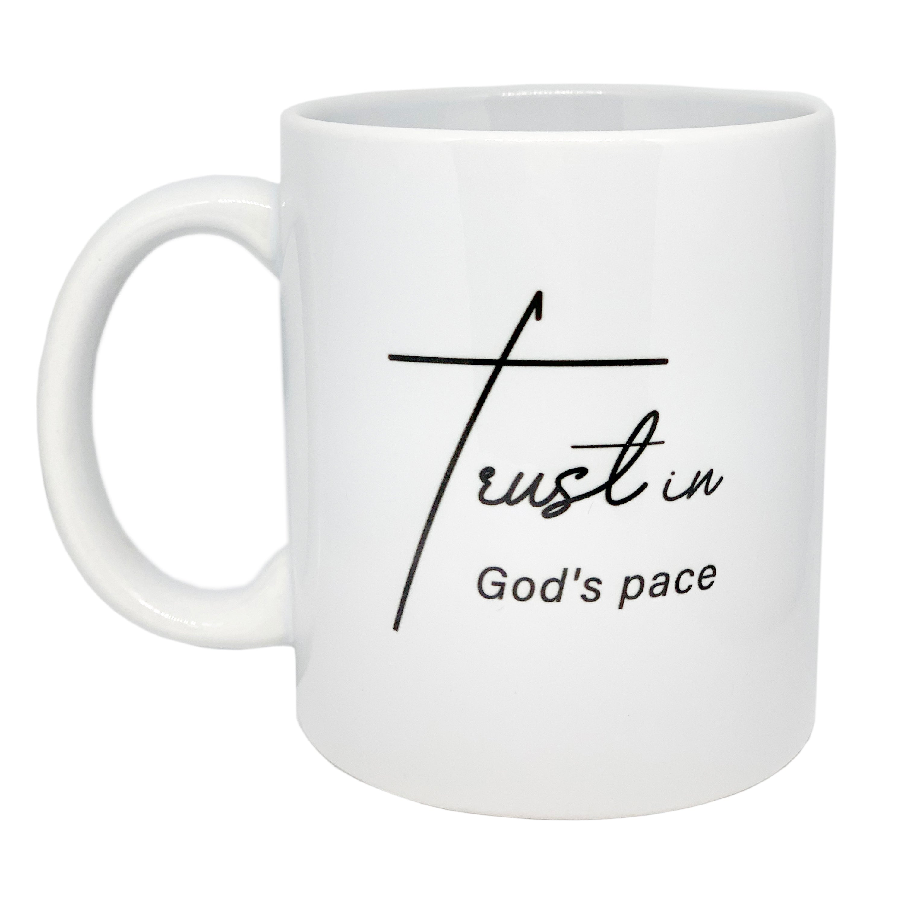 Christian Birthday or Housewarming Gift Ideas for the Christian Home: Trust in God’s Pace Christian Mug 11Oz White Porcelain 